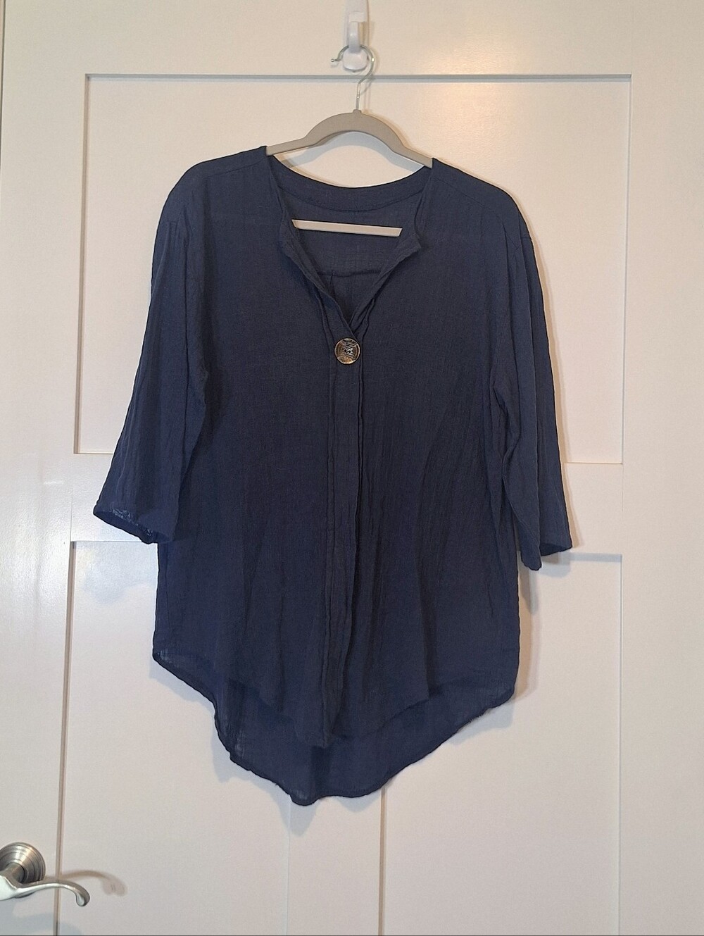 Italy Made Unbranded Cotton Semisheer Hi Low Tunic Blue Size Large